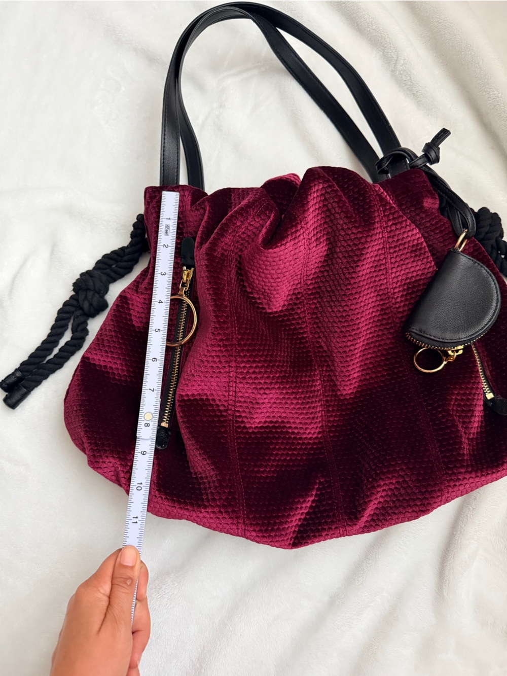 See By Chloe Burgundy Velvet Drawstring shoulder Bag - Picture 9 of 9